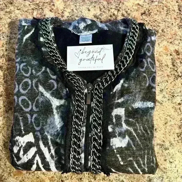 Alberto Makali Womens Zip Up Sweater With Lace Trim Size Medium Accent Chains - Picture 13 of 13